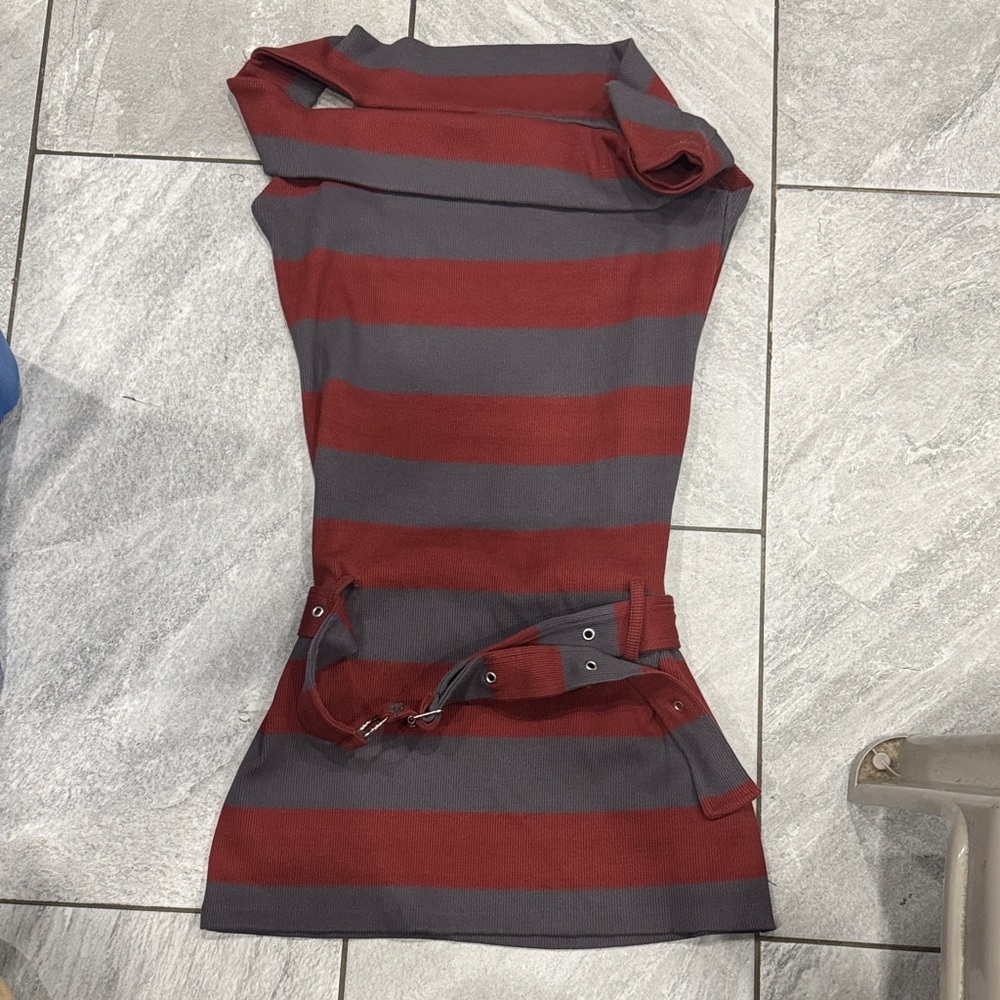 The Ragged Priest - Striped Red and Gray Women's mini Dress